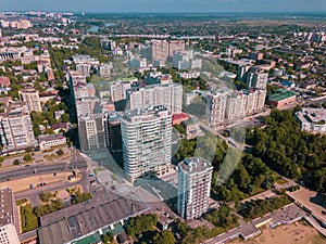 Russioa, Krasnodar cityscape and Kuban river from aerial view. Krasnodar region, Russia