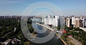 Russioa, Krasnodar cityscape and Kuban river from aerial view. Krasnodar region, Russia