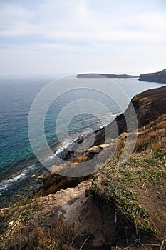 Russky Island, Far East of Russia. Vladivostok. Cliffs above the sea of Japan