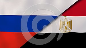 Russua Egypt national flags. News, reportage, business background. 3D illustration