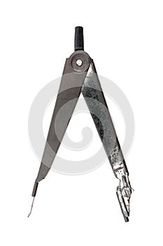 Rust drawing compass isolated on white background. Compasses tool isolated