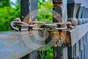 Rust on iron chain and old fence