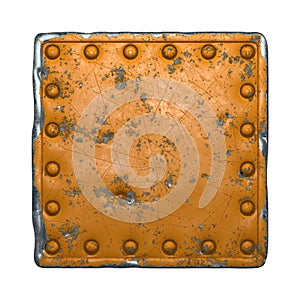 Rust metal with rivets in the shape of a square in the center on white background. 3d