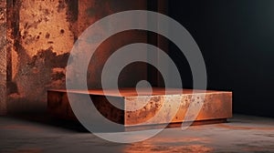 rust mock up podium for hard suface odject and element. Generative AI