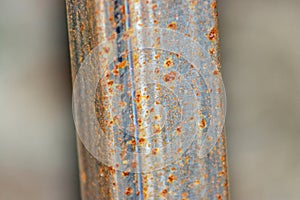 Rust from oxidation on steel close up