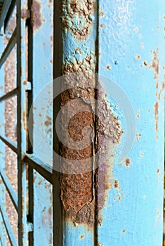 Rust prod brown blue got the rail of the balcony a unique background texture macro