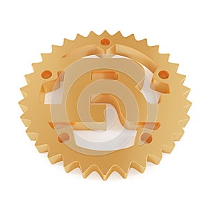 Rust. Programming language. Golden 3D logo on white background. 3D rendering.