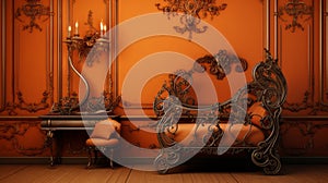 Rust Room For Newborn Baby: Baroque-inspired Chiaroscuro With Vibrant Orange Background