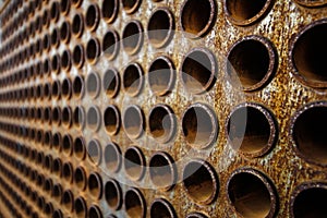 Rust tube sheet of the heat exchanger for maintenance, the water heater in the boiler as background