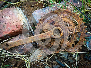 Rusted bicycle cog wheel teeth