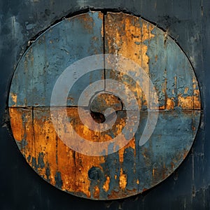 Rusted Blue Metal Circle: Abstract Photography With Industrial Urban Scenes