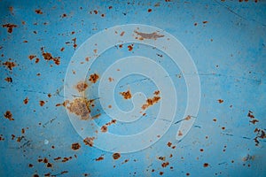 Rusted blue painted metal wall. Rusty metal background