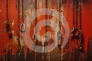 Rusted chains hanging from a wall