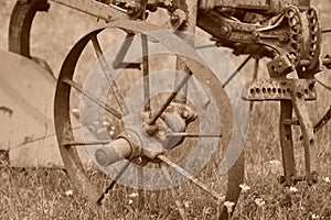 Rusted Farm Plow Spoke Wheel - Sepia
