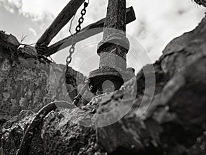 Rusted Fire Hydrant on Stone Wall