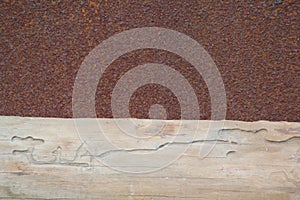 Rusted iron metal and old wood - background for design