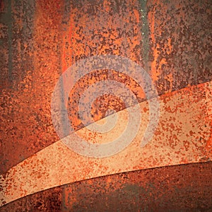 Rusted metal background with diagonal curved stripe with copyspace