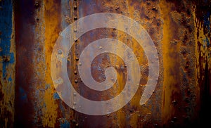 Rusted metal backround, distressed grunge background. Old metallic iron panel