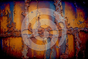 Rusted metal backround, distressed grunge background. Old metallic iron panel