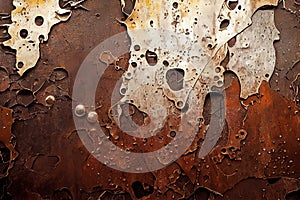 Rusted metal backround, distressed grunge background. Old metallic iron panel