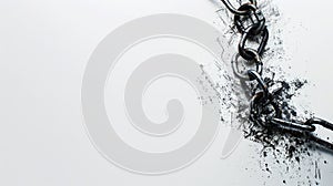 Rusted Metal Chain Breaking Through White Surface