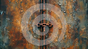 A rusted metal door with a rusted handle