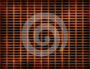 Rusted metal grid background with many holed