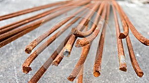 Rusted metal iron rod used in construction side in India.