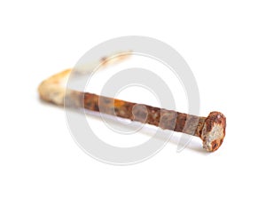 Rusted nail  on white background
