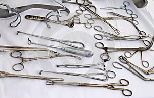 Rusted pliers scissors and other ancient medical instruments