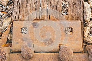 Rusted railroad wood and metal track background texture