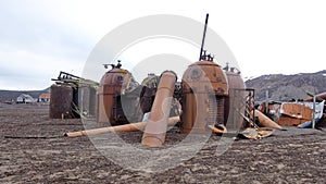 Rusted remains of old whale oil boilers