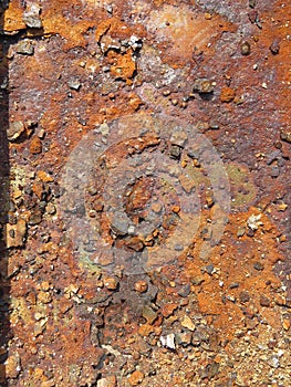 Rusted sheet. Texture with invasion of rust pieces.