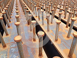 Rusted steel Shear Studs welded on H beam