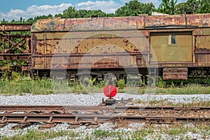 Rusted vintage boxcar abandoned