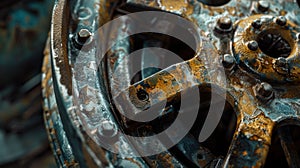 Rusted Wheel with Rivets Close Up