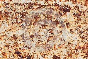 Rusted white painted metal wall. Rusty metal background with streaks of rust. Rust stains. The metal surface rusted