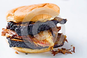 Rustic american barbecue beef brisket sandwich