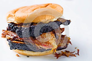 Rustic american barbecue beef brisket sandwich