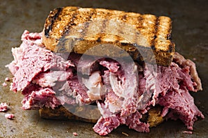 Rustic american corned beef sandwich