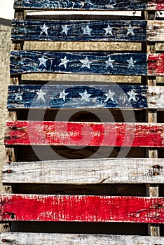 Rustic American flag red, white, blue, Stars and Stripes painted on wood