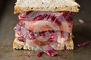 Rustic american reuben corned beef sandwich