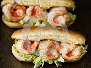 Rustic american shrimp po boy sandwich