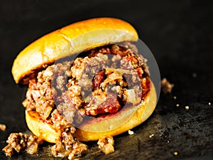 Rustic american sloppy joe burger