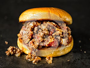 Rustic american sloppy joe burger