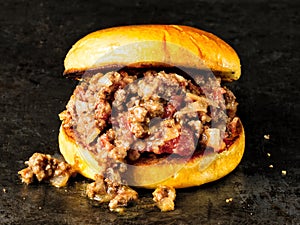 Rustic american sloppy joe burger