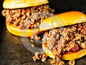 Rustic american sloppy joe burger