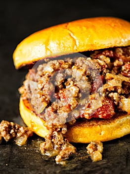 Rustic american sloppy joe burger