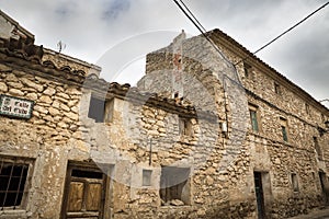 Rustic ancient houses in Fuentes Claras town, province of Teruel, Aragon, Spain photo