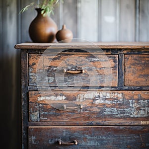 Rustic Antique Chest Of Drawers: Capturing Vintage Charm With Natural Grain And Cracks